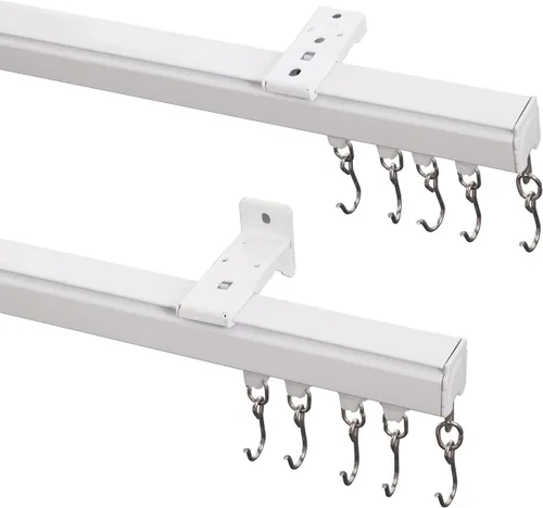 Vista 10 de ChadMade Kit de riel de cortina para montaje en techo o pared con ganchos, 3 pies a 6 pies de longitud ajustable para sala de estar, dormitorio