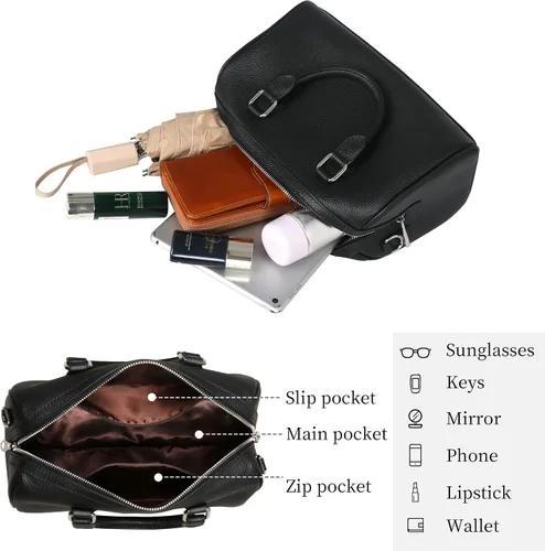 Vista 7 de HESHE Bolsos de cuero con asa superior para mujer, bolsos de cuero, bolso de mano, bolso de hombro, bolso cruzado de diseñador