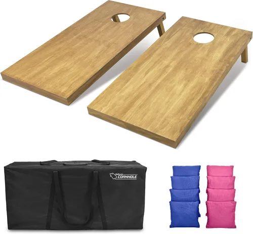 Vista 94 de GoSports 4 ft x 2 ft Regulation Size Wooden Cornhole Boards Set with Light Brown Finish - Includes Carrying Case and Bean Bags Negro- gris