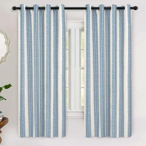 Vista 87 de DriftAway Chris Linen - Cortinas opacas con capa térmica y reductora de sonido, 63 pulgadas de largo para dormitorio, cortinas estampadas a rayas