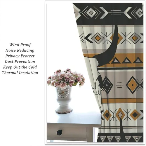 Vista 113 de Cortinas con patrón geométrico tribal, estilo suroeste, azteca, rústico, occidental, nativo americano, opacas, con bolsillo para barra, decoración
