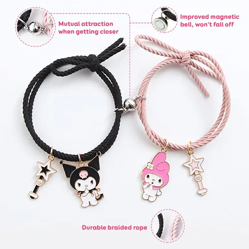 Vista 2 de Kuromi And My Melody - Pulsera magnética para parejas, relación de atracción mutua a juego, pulsera de cuerda para él y ella, regalo para mejor amiga