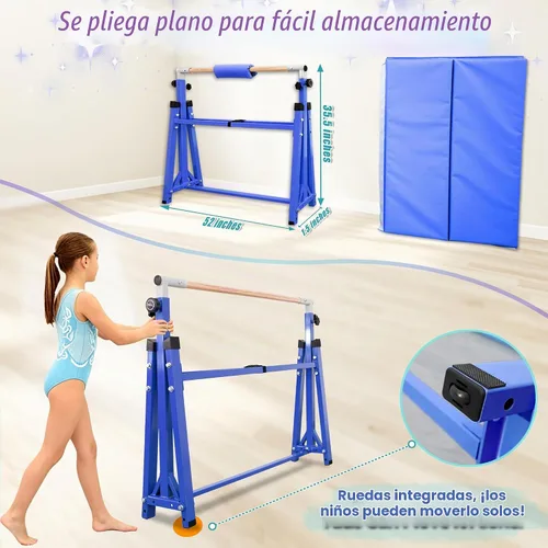 Vista 6 de Seliyoo Gymnastics Bar for Kids Teenagers Ages 3-18 Azul-Mat