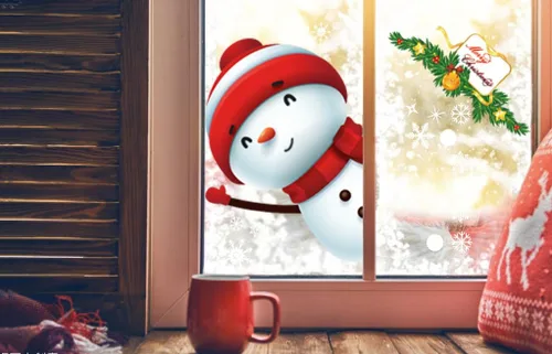 Vista 3 de 130 piezas de calcomanías decorativas de Navidad para ventanas, calcomanías de copo de nieve de Navidad con Papá Noel y renos
