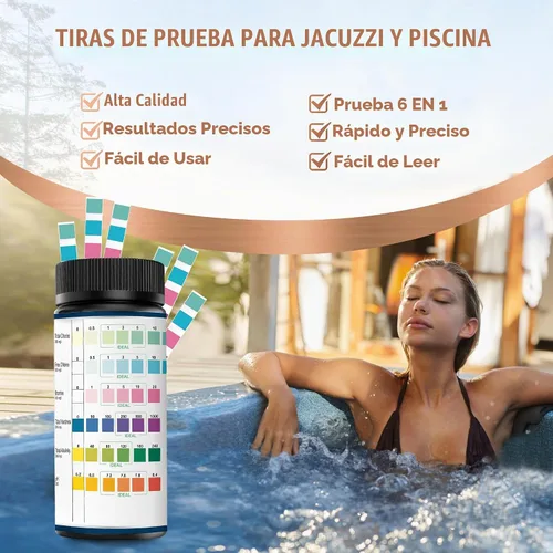 Vista 5 de Dipstik - Tiras de prueba para piscina y spa, prueba de agua 6 en 1 para pH, dureza, bromo, cloro, 100