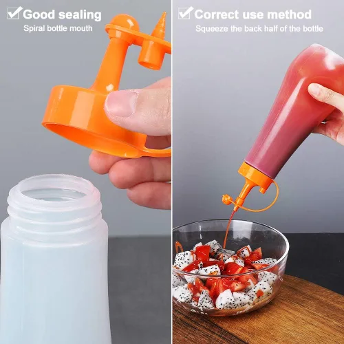 Vista 7 de Botella de condimento, para salsa, para cocina, jarabe de plástico, para ensalada, aderezo, dispensador de alimentos, para aceite de salsa picante