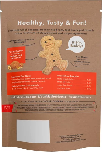Vista 2 de Buddy Biscuits Golosinas crujientes para perros medianos, mantequilla de maní, bolsa de 12 onzas