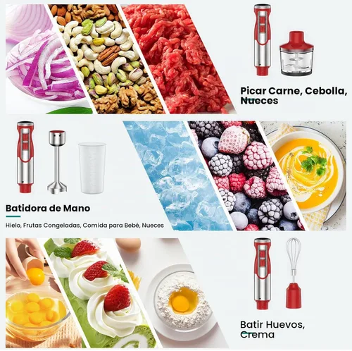 Vista 5 de Colarlemo Batidora de inmersión de mano 4 en 1 de 1800 W, batidora de mano para triturar hielo, alimentos para bebés, sopa, batidora de mano de 8