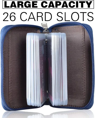 Vista 3 de Easyoulife billetera para tarjetas de crédito de cuero auténtico con espacio para 26 tarjetas