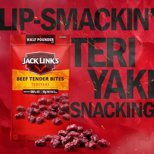 Vista 4 de Jack Link's Bocaditos Tiernos de Carne de Res, Teriyaki, Bolsa de Media Libra - Aperitivos de Proteína de Carne Sabrosos para Almuerzos, 10g