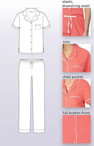 Vista 4 de PajamaGram Womens Pajamas - PJ For Women Set, Short Sleeve, 100% Cotton