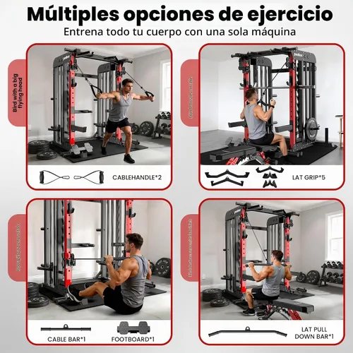 Vista 9 de pooboo Máquina Smith Power Cage con sistema de cable para sentadillas