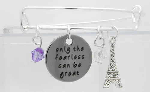 Vista 5 de Art Attack Silvertone Only Fearless Can Be Great Paris - Pulsera extensible con cuentas de la Torre Eiffel, Metal, Sin gemas.