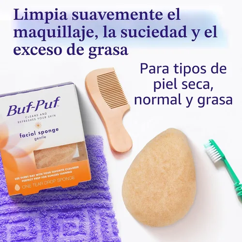 Vista 2 de Buf-Puf - Esponja facial suave, desarrollada por dermatólogos, elimina la suciedad profunda y el maquillaje que causa brotes y puntos negros