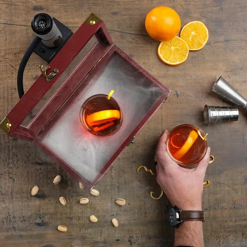 Vista 6 de BOURBON&BARREL Kit de ahumador de cóctel Fabricado con madera de nogal Kit de ahumador de whisky con ahumador instantáneo, caja de ahumar Caja