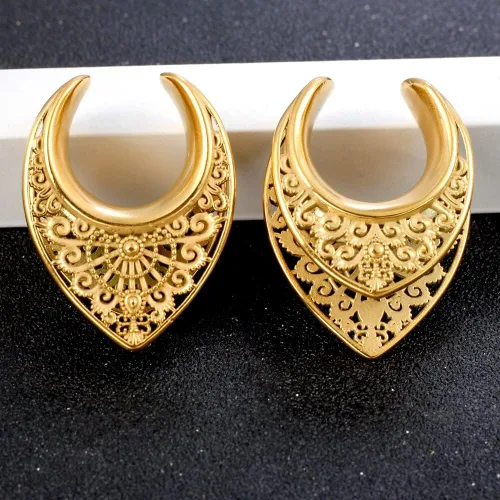 Vista 3 de LADEMAYH 2Pcs Ear Plugs Gauges for Women, Elegant Saddle 0g-25mm Gauges for Ears, Surgical Stainless Steel Ear Tunnels Gauge Earrings Body Jewelry
