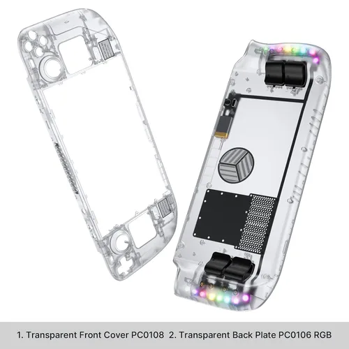 Vista 3 de JSAUX Transparent Case Set Front Cover PC0108 & Back Plate PC0106 RGB Vents Version Compatible for Steam Deck LCD- Front Cover & RGB Back Set Crystal