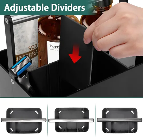 Vista 4 de BYUNER Organizador de Ducha Negro Portátil: Organizador de Baño de Plástico para Encimera, Organizador de Limpieza con Asa, Cesta de Ducha Rígida