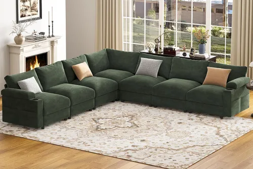 Vista 18 de Sofás seccionales para sala de estar, sofá modular de terciopelo certificado FSC, de gran tamaño, en forma de nube, sofá convertible en forma de U