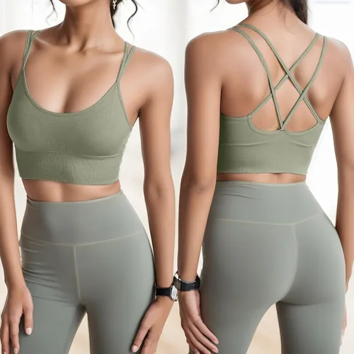 Vista 2 de Sujetadores deportivos sin mangas para mujer para busto grande, entrenamiento deportivo entrecruzado, compresión push up, gimnasio, talla grande