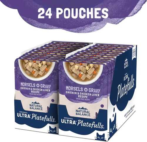 Vista 2 de Natural Balance - Comida húmeda para gatos adultos de interior, sin grano, fórmula Original Ultra Platefulls, receta de pollo y hígado de pollo