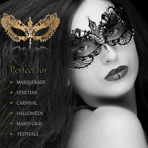 Vista 5 de Máscara de mascarada para mujer, fiesta de metal veneciano para carnaval, Halloween, disfraz de cosplay