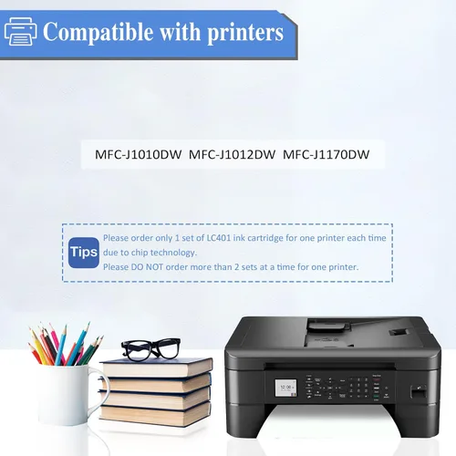 Vista 2 de LC401 LC401 XL - Cartuchos de tinta compatibles con la impresora Work MFC-J1010dw MFC-J1012DW MFC-J1170DW (2 x negro)