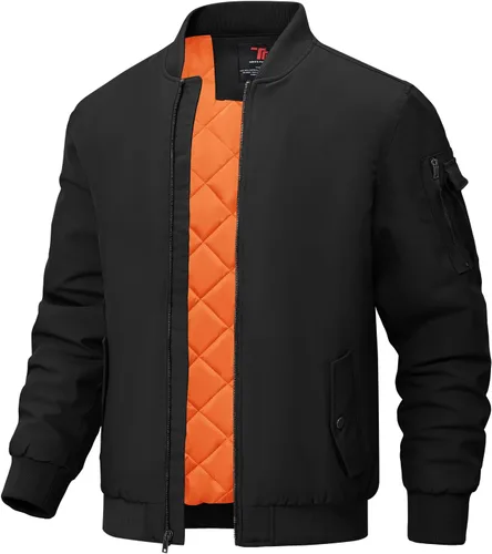 Vista 13 de BGOWATU - Chaqueta para hombre, impermeable, acolchada, tipo bomber, casual, para otoño e invierno, cálida y acolchada