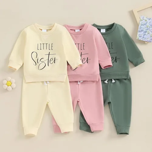 Vista 9 de Ursobutegl Conjunto de sudadera de manga larga con estampado de letras para niña pequeña, conjunto de sudadera de manga larga para otoño e invierno