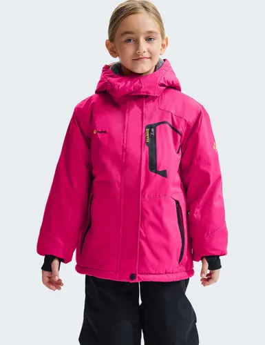 Vista 2 de GEMYSE Chaqueta de esquí impermeable para niña, chaqueta de invierno a prueba de viento con capucha