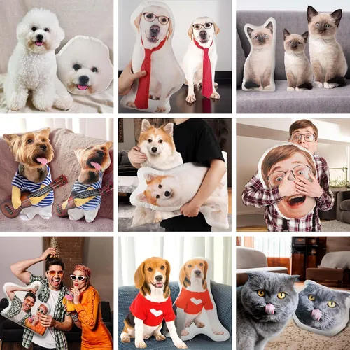 Vista 8 de Easycosy Almohada de fotos personalizada, almohada personalizada con forma de cara, almohada personalizada de animales de peluche para mascotas