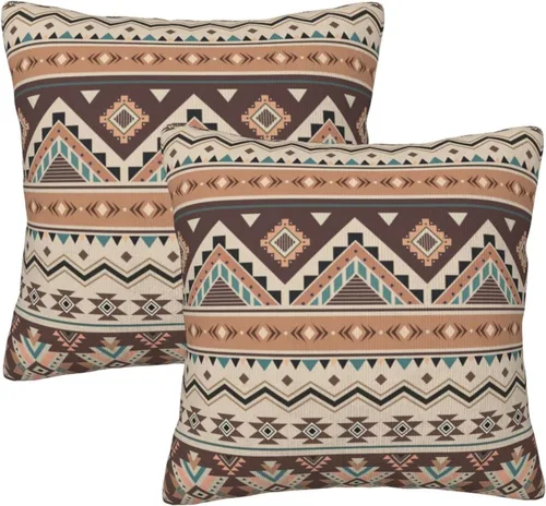 Vista 15 de Juego de 2 fundas de almohada de estilo étnico vintage, estampado geométrico azteca, étnico, tribal, para dormitorio, sala de estar, sofá