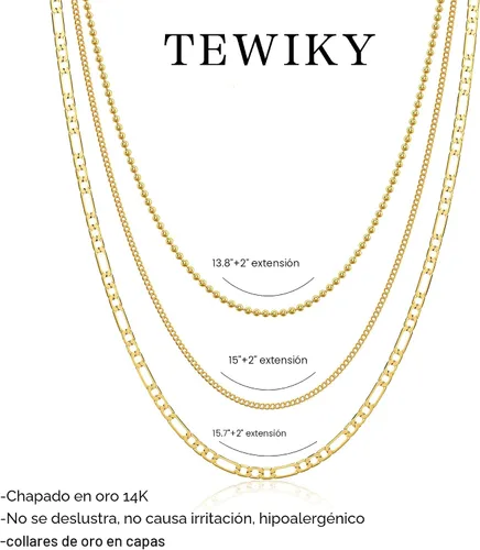 Vista 5 de Tewiky Layered Necklaces for Women Non Tarnish- Chunky 14k Gold Plated Herringbone/Snake/Rope/Box/Cuban Link Chain for Women Waterproof Layering
