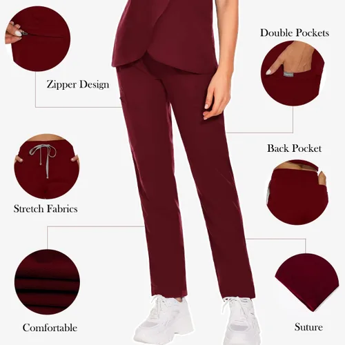 Vista 3 de VIAOLI Conjunto de ropa quirúrgica para mujer con cremallera, conjunto médico de enfermería y pantalón de enfermería, diseño moderno y sexy