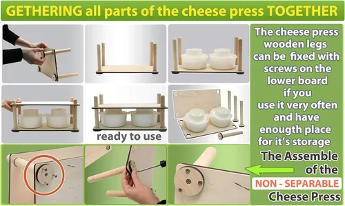 Vista 6 de Prensa de queso de madera para suministros de fabricación de queso, guías de madera de 16 pulgadas y molde de 2 quesos con pistón seguidor de 1.3