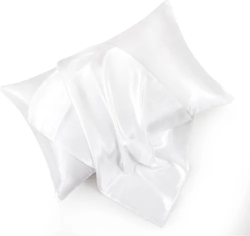 Vista 10 de Juego de 2 fundas de almohada de satén negro estándar con cierre de sobre, funda de almohada de seda negra para cabello y piel (20 x 26 pulgadas)