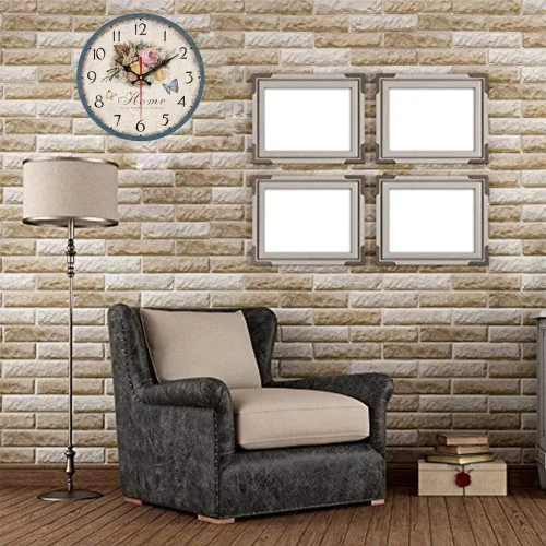 Vista 4 de YeYo Reloj de pared de flores de estilo europeo simple sin marco, madera MDF impermeable, decoración artística silenciosa para el hogar, sala