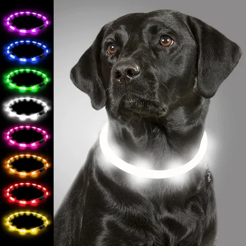 Vista 11 de Joytale - Collar de perro con luz LED, de silicona cortada para ajustar, resistente a la lluvia, color azul Soft Skin-Friendly Won't Chafe, 360°