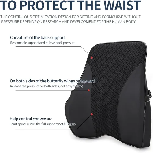 Vista 2 de Soporte lumbar y almohada cervical para silla de oficina y asiento de automóvil, cojín de espuma viscoelástica suave con correa ajustable, diseño