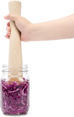 Vista 3 de Jucoan 6 Pack Glass Fermentation Weights with Easy Grip Handle for Wide Mouth Mason Jars and 1 Pcs Beech Wood Vegetable Tamper Sauerkraut Pounder