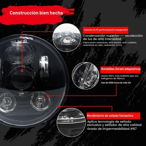 Vista 4 de Faro LED proyección Wisamic 5 – 3/4 pulgadas 5.75 pulgadas Daymaker para motocicletas Harley-Davidson 9 piezas foco, Negro