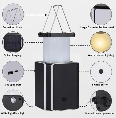 Vista 5 de Paquete de 4 linternas solares LED recargables de emergencia, recargable solar blanco cálido, tipo C recargable, generación de energía de manivela
