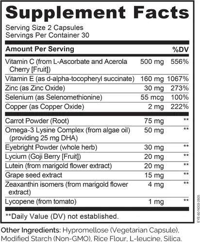 Vista 3 de NATURELO Vitaminas para los Ojos - Fórmula AREDS 2 Nutrientes con Luteína, Zeaxantina, Vitamina C, E, Zinc, Más DHA - Suplemento para Ojos Secos