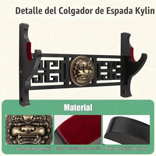 Vista 3 de Soporte de pared para espada Ekkhysis Kylin de 1 nivel con acolchado de terciopelo y gancho, soporte para katana para espada Tanto de samurái