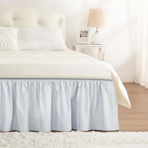 Vista 11 de Falda de cama RIMELA tamaño Queen color verde bebé con caída de 15 pulgadas, falda elástica envolvente, volante que protege contra el polvo
