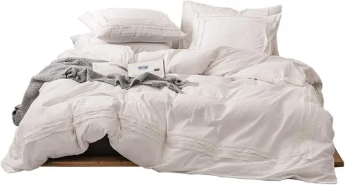 Vista 8 de Juego de funda de edredón tamaño individual, ropa de cama de algodón lavado verde salvia, 2 piezas, 1 funda de edredón, 1 funda de almohada, súper