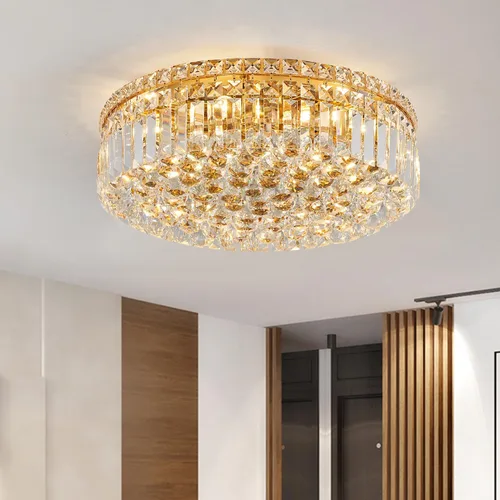Vista 15 de Lámpara de araña de cristal empotrada de 4 luces con cristales K9, luces de techo modernas, elegante lámpara colgante para dormitorio, pasillo, bar