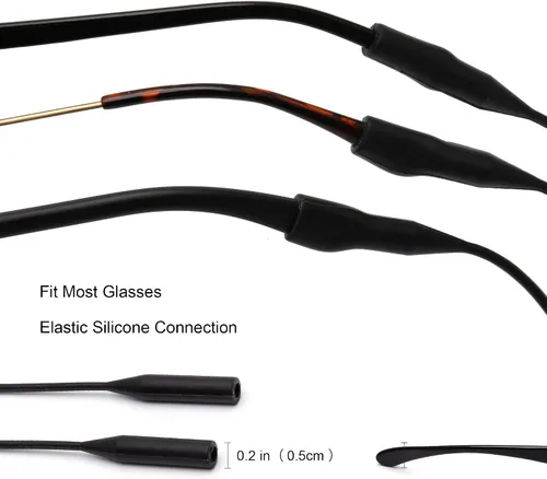 Vista 3 de JM Soporte de correa elástica de silicona para lentes de sol, resistente al agua, cadena de gafas de sol deportivas, paquete de 2