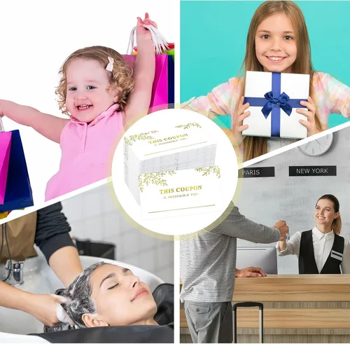 Vista 6 de Kosiz 200 tarjetas de cupón en blanco, certificados de regalo para pequeñas empresas, 3.5 x 2 tarjetas de cupón de canje de bricolaje Cupón