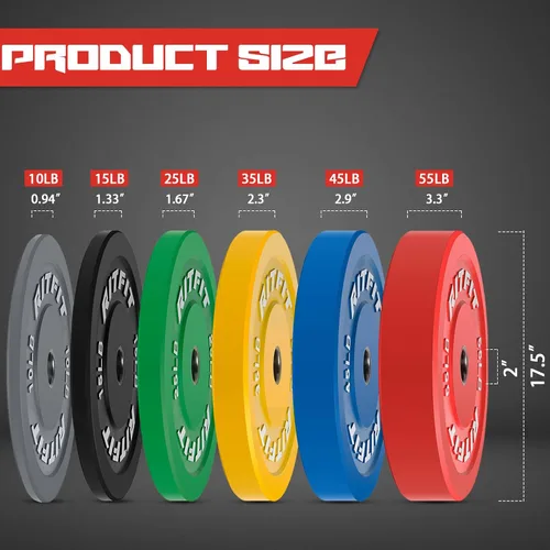 Vista 3 de RitFit Color Coded Bumper Plate, Olympic Bumper Plate for Barbell, 2-Inch Bumper Weight Plates With Steel Insert, rubber weight plates for Strength